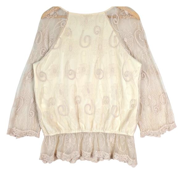 Womens Top Large Boho Chic Crochet Floral Sheer Fairy‎ Whimsical Feminine Dainty - Picture 7 of 7